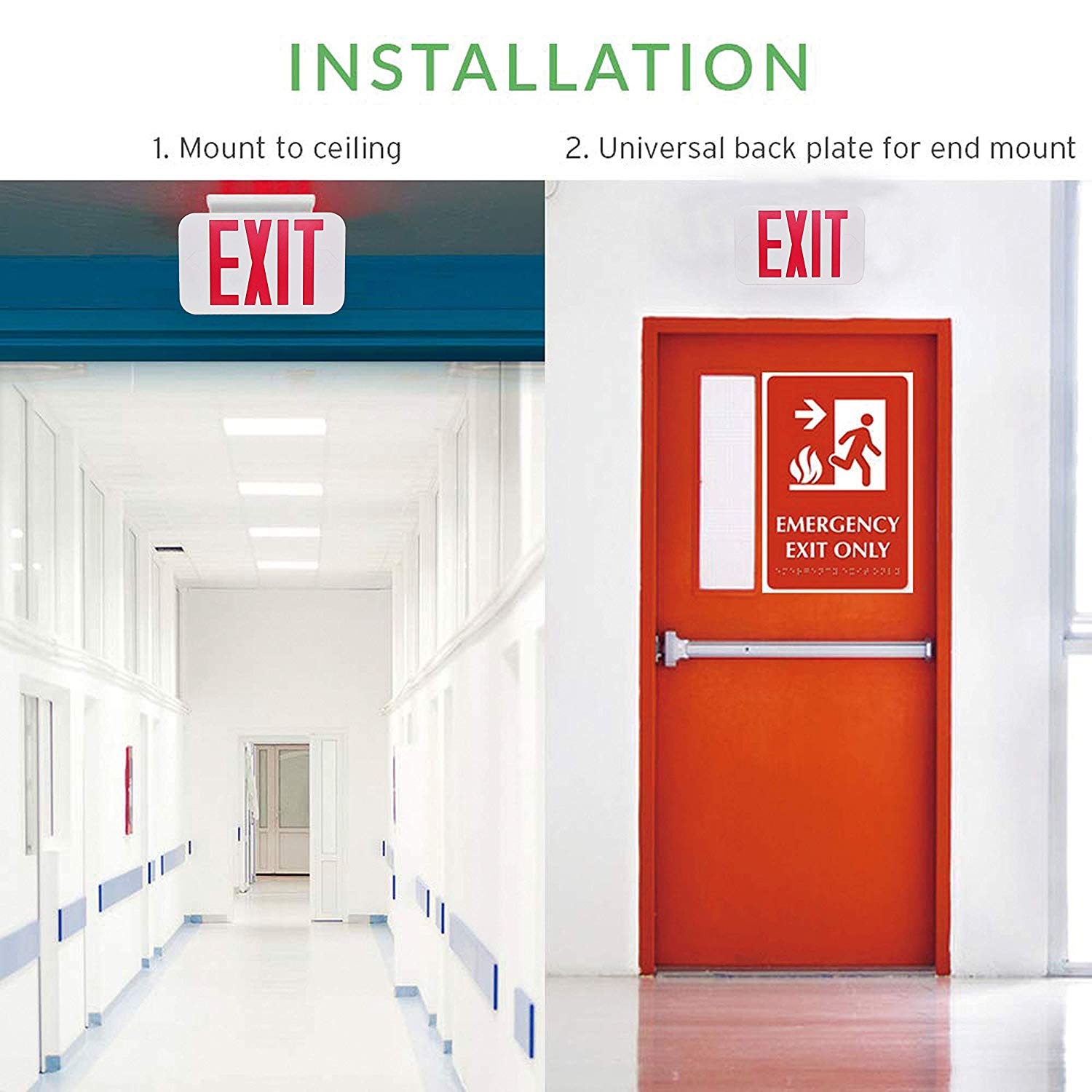 Kenall 6552-GW Green LED Ceiling Mount Double Face Side Exit Sign Damp Location 