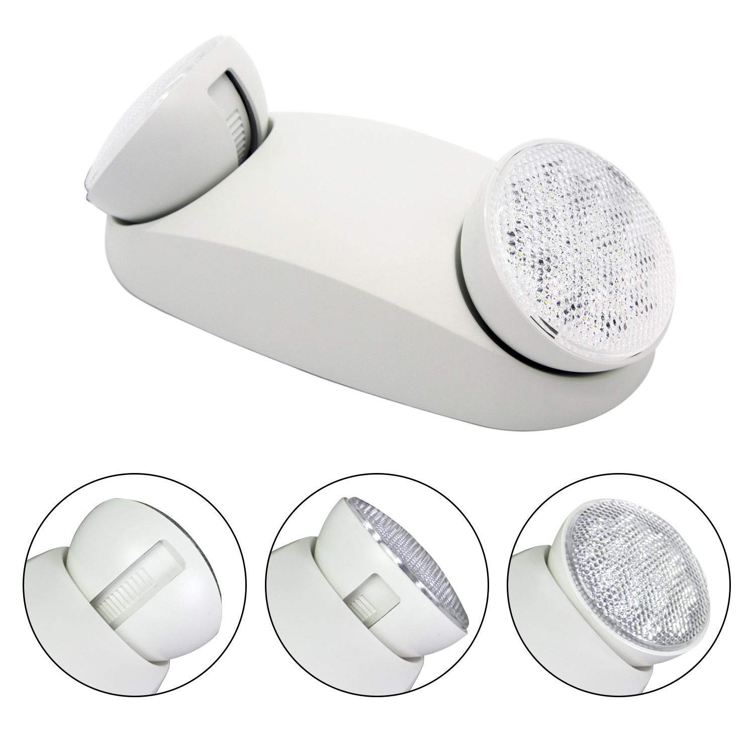 Limited LIT-PaTH LED Emergency Exit Lighting Fixtures with 2 LED Bug Eye Heads and Back Up Batteries- US Standard Emergency Light 120-277 Voltage Solite Lighting Co UL 924 and CEC Qualified