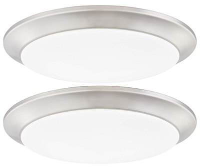 GRUENLICH LED Flush Mount Ceiling Lighting Fixture, 7 Inch Dimmable 12W (75W Replacement) 840 Lumen, Metal Housing with Nickel Finish, ETL and Damp Location Rated, 2-Pack 