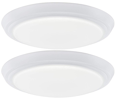 GRUENLICH LED Flush Mount Ceiling Lighting Fixture, 11 Inch Dimmable 19W (125W Replacement) 1200 Lumen, Metal Housing with White Finish, ETL and Damp Location Rated, 2-Pack
