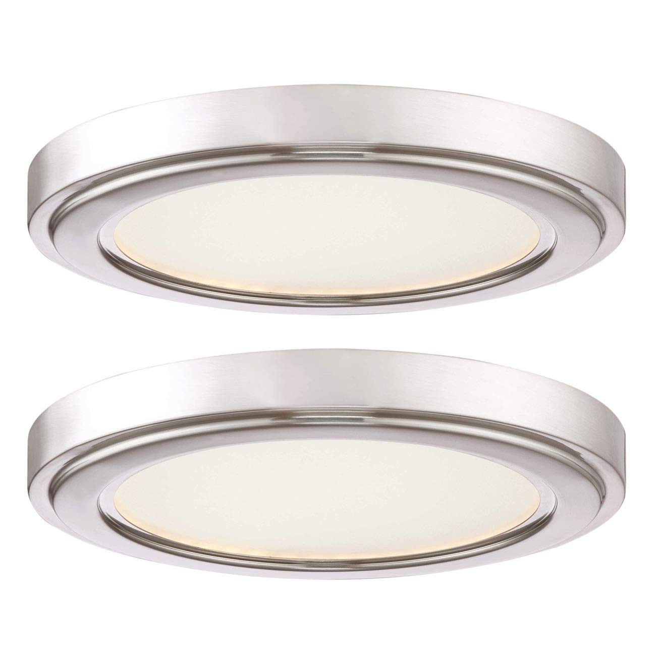 GRUENLICH LED Flush Mount Ceiling Light Fixture, 9 Inch Slim Edge Light, Dimmable 10.5W 620 Lumen, Metal Housing with Nickel Finish, ETL Rated, 2-Pack