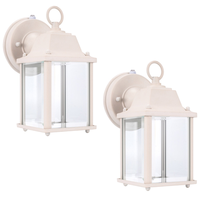 LIT-PaTH Small Outdoor LED Wall Lantern with Dusk to Dawn Photocell, 5000K Daylight White, 9.5W (75W Equivalent), 800 Lumen, Aluminum Housing Plus Glass, Outdoor Rated, 2-Pack (White)