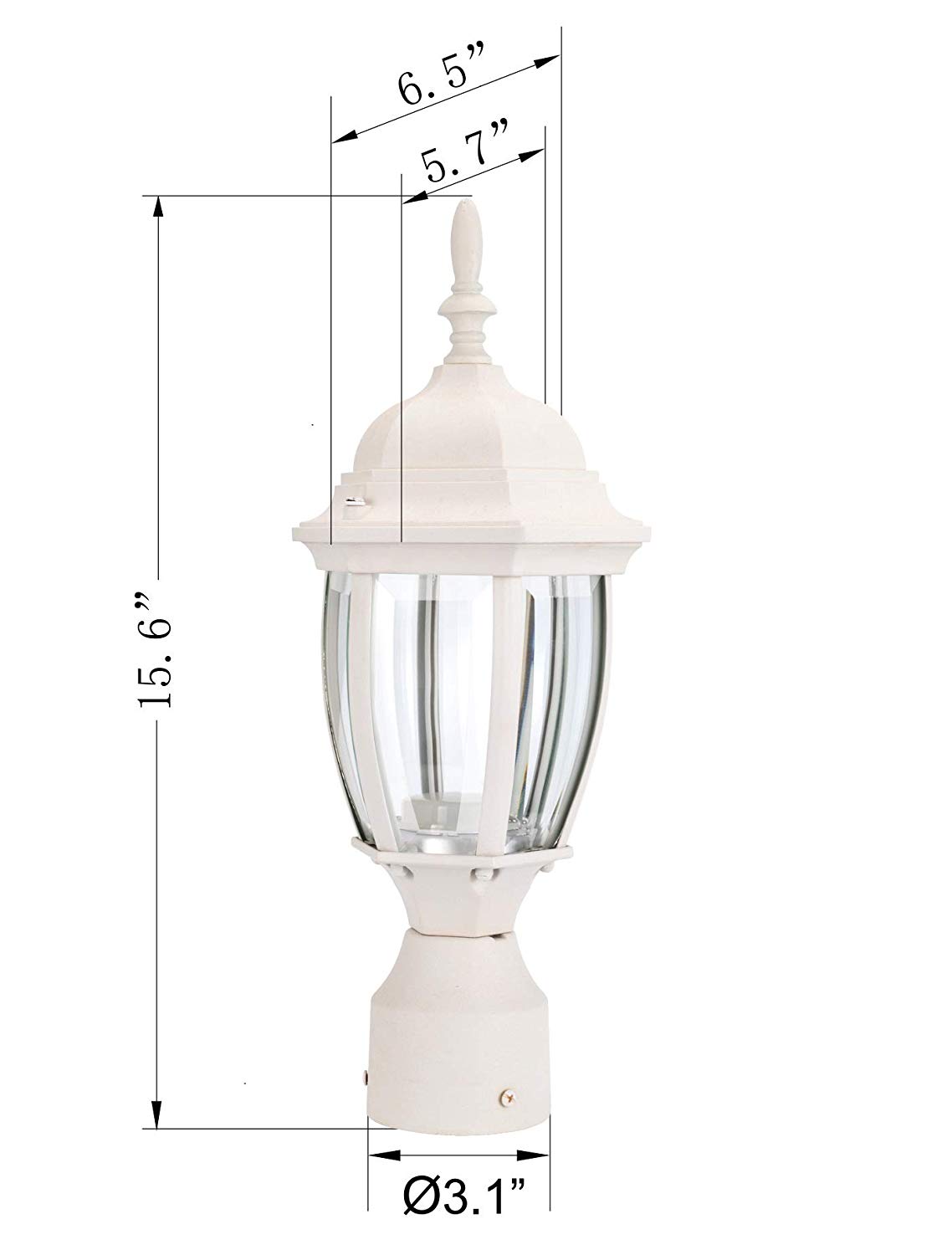 LIT-PaTH LED Outdoor Post Light Pole Lantern Lighting Fixture, 9.5W 800 Lumens, 5000K Daylight White, Aluminum Housing Plus Glass, Matte White Finish