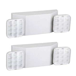 GRUENLICH LED Emergency Exit Lighting Fixtures with 2 LED Heads and Back Up Batteries- US Standard Emergency Light, UL 924 Qualified, 120-277 Voltage (2-Pack)