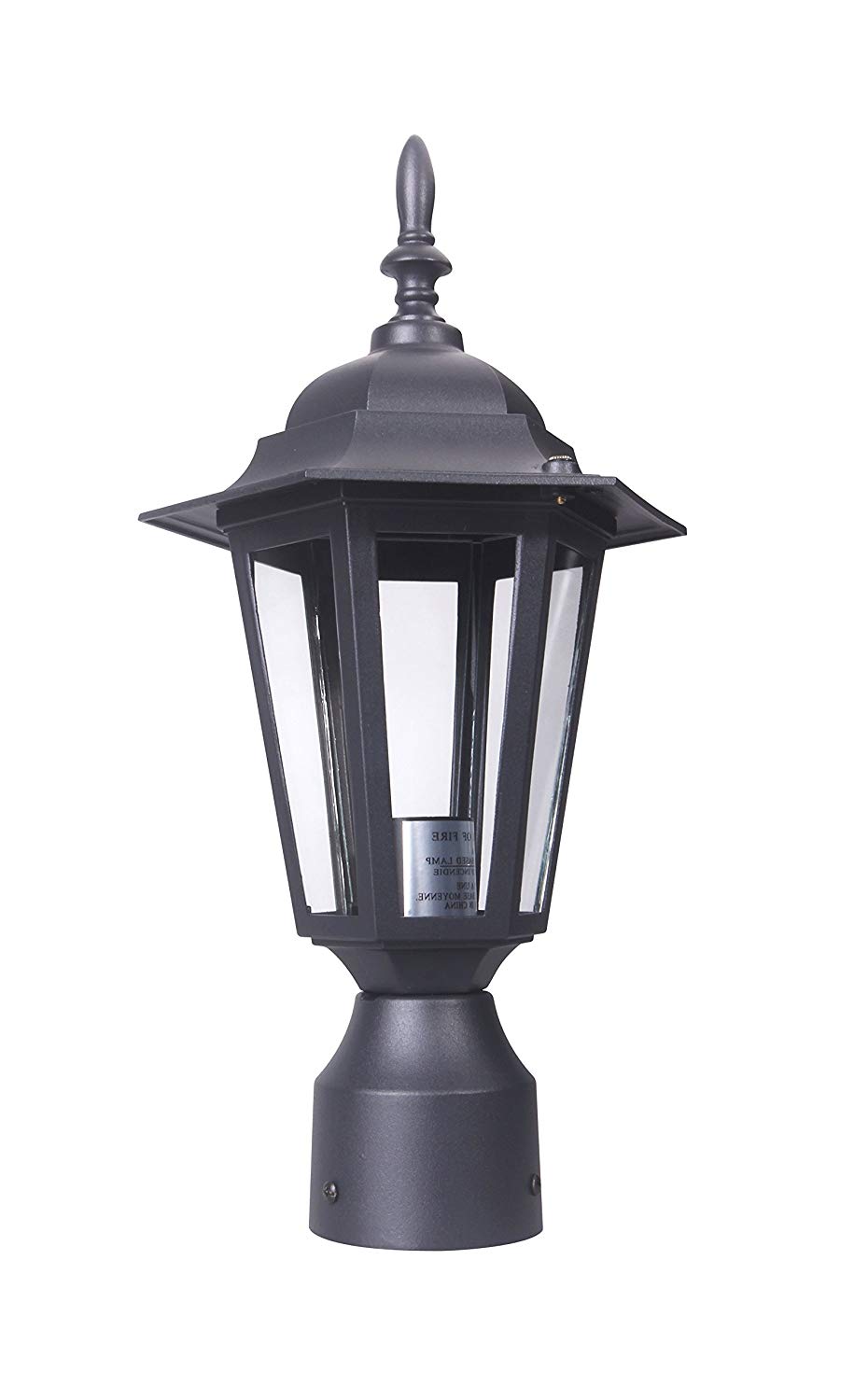 LIT-PaTH Outdoor Post Light Pole Lantern Lighting Fixture with One E26 Base Max 60W, Aluminum Housing Plus Glass, Matte Black Finish 