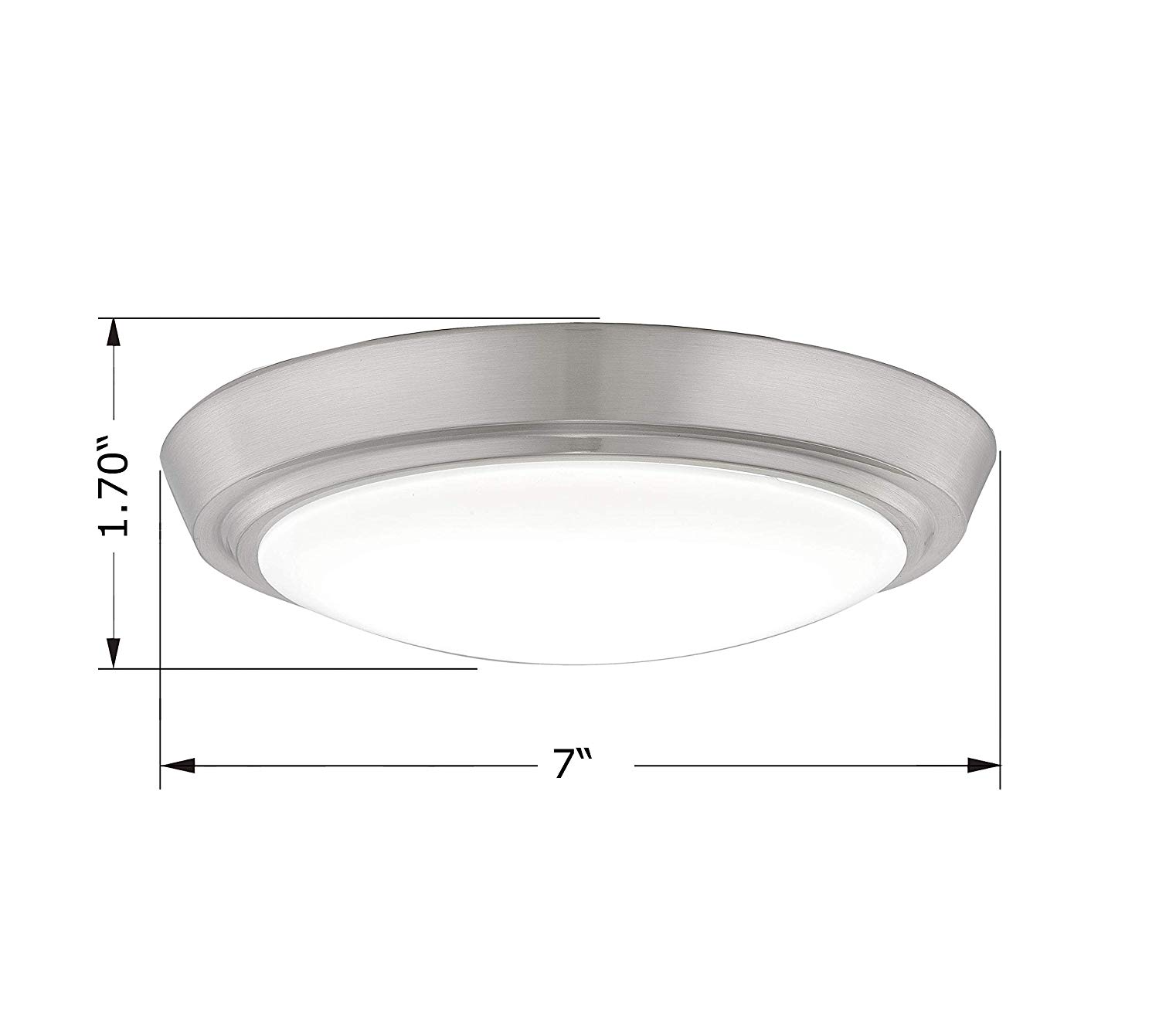 GRUENLICH LED Flush Mount Ceiling Lighting Fixture, 7 Inch Dimmable 12W (75W Replacement) 840 Lumen, Metal Housing with Nickel Finish, ETL and Damp Location Rated, 2-Pack