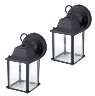 LIT-PaTH Small Outdoor LED Wall Lantern with Dusk to Dawn Photocell, 5000K Daylight White, 9.5W (75W Equivalent), 800 Lumen, Aluminum Housing Plus Glass, Outdoor Rated, 2-Pack (Black)