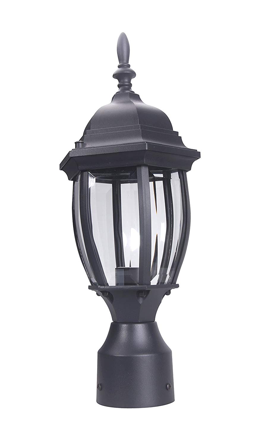 LIT-PaTH Outdoor Post Light Pole Lantern Lighting Fixture with One E26 Base Max 100W, Aluminum Housing Plus Glass, Matte Black Finish 