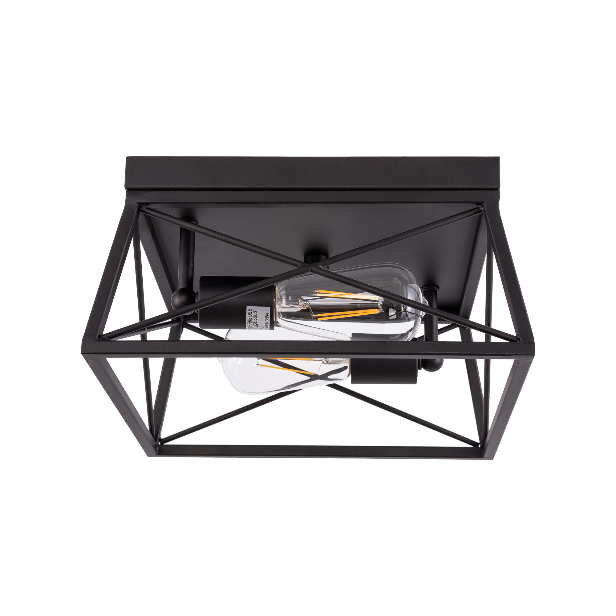 Gruenlich Semi Flush Mount Ceiling Light Fixture, 2-Light E26 Medium Base, Metal Housing, ETL Rated, Bulbs NOT Included (Square-Black)