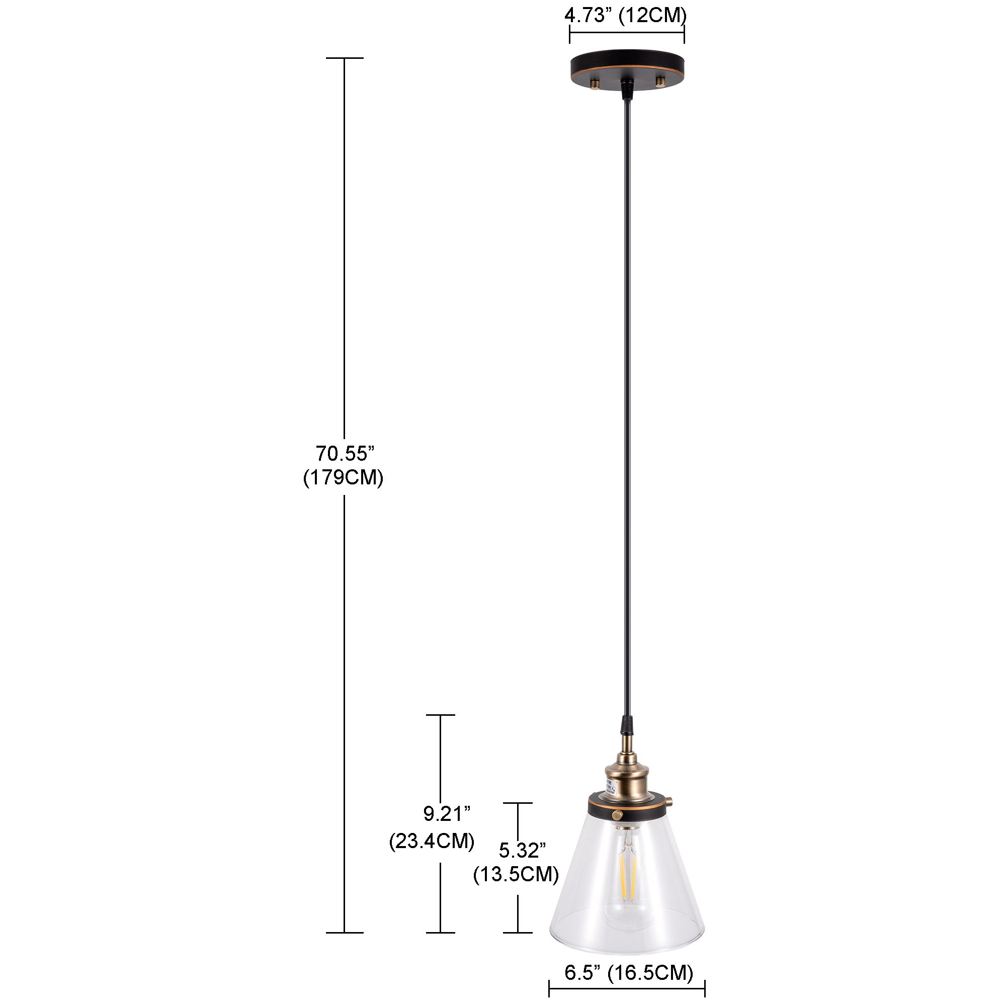 Gruenlich Pendant Lighting Fixture for Kitchen and Dining Room, Hanging Ceiling Lighting Fixture, E26 Medium Base, Metal Construction with Clear Glass, Bulb not Included, 1-Pack