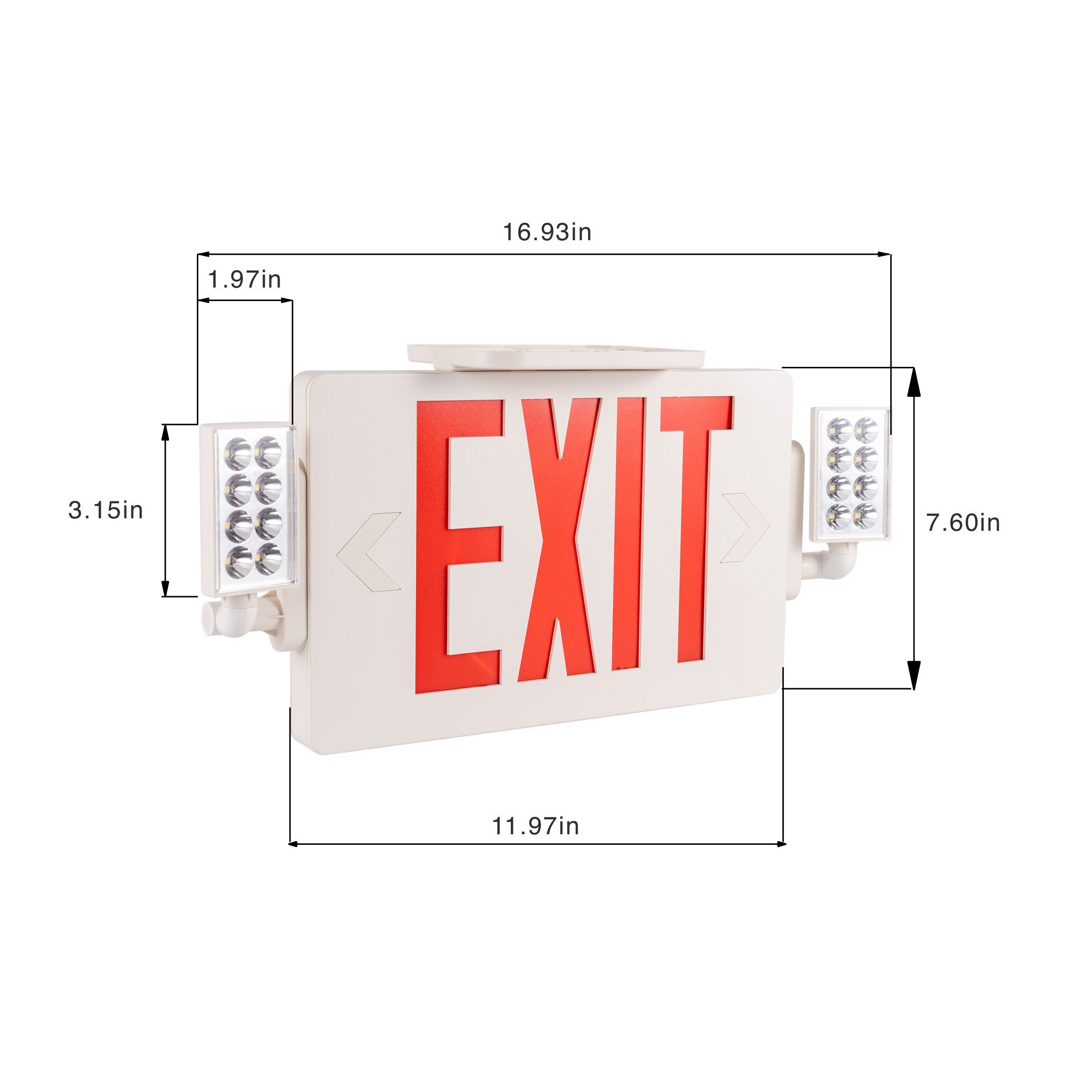 Gruenlich LED Combo Emergency EXIT Sign with 2 Adjustable Head Lights and Double Face, Back Up Batteries- US Standard Red Letter Emergency Exit Lighting, UL 924 Qualified, 120-277 Voltage (2-Pack)