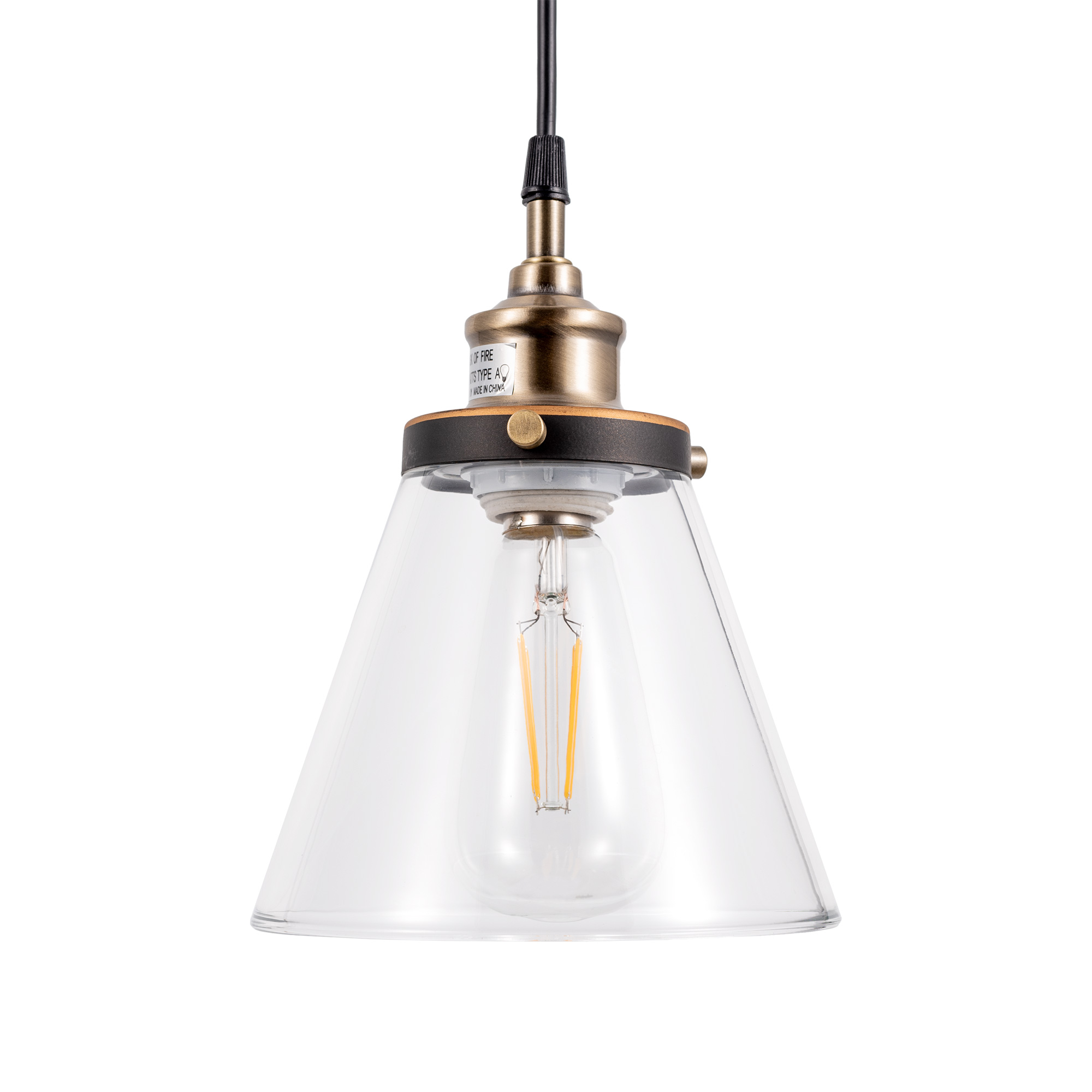 Gruenlich Pendant Lighting Fixture for Kitchen and Dining Room, Hanging Ceiling Lighting Fixture, E26 Medium Base, Metal Construction with Clear Glass, Bulb not Included, 1-Pack